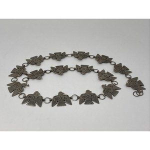 Thunderbird Concho Belt 37" Western Southwestern Stamped Metal Chain Silvertone